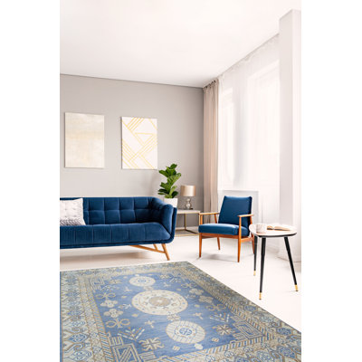 Handcrafted Traditional Blue Hand Knotted Wool Oriental Area Rug