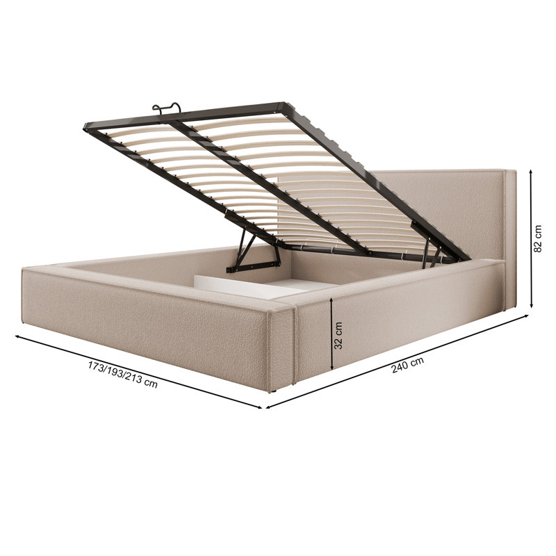 Nichollette Upholstered Ottoman Storage Bed, Beige, 180 x 200 cm