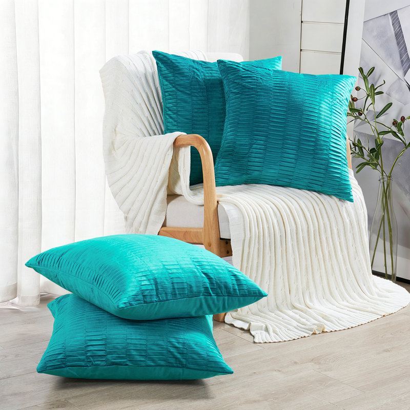 Velvet Pleated Throw Pillow Cover, Storm Blue
