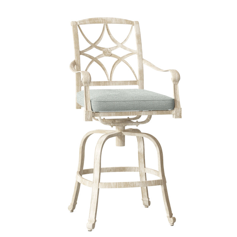 Wiltshire Outdoor Swivel Bar Stool, Hedge Flannel Sunbrella® Flannel, Weathered White, 30.25"