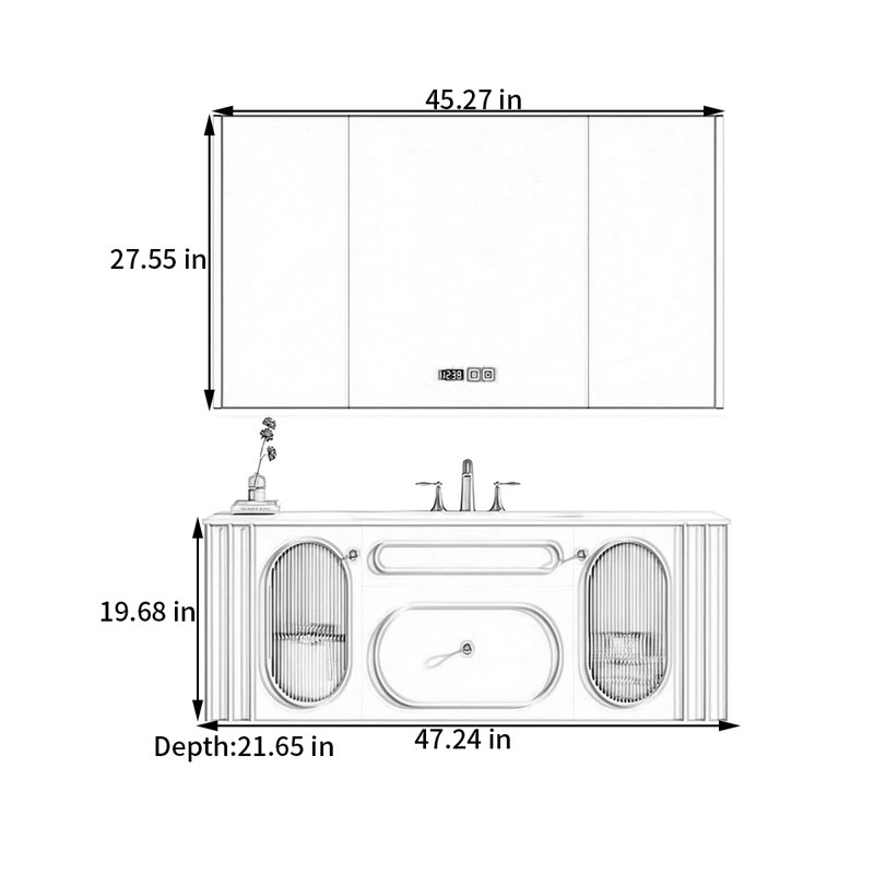 French cream-style smart bathroom cabinet, 19.68" H x 47.24" W x 21.65" D