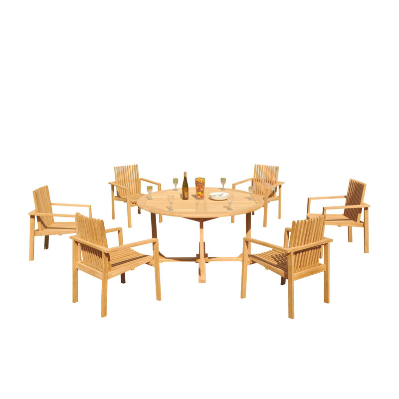 Round 2 - Person 36" Long Teak Dining Set, 31" H x 48" W x 48" D, 5