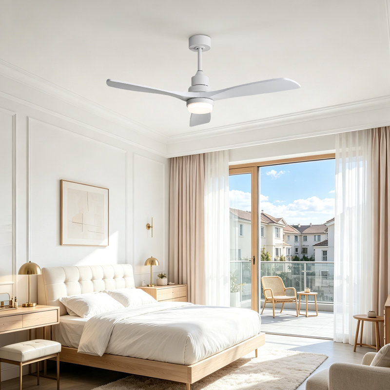Ventilateur de plafond à DEL standard Kemp, Blanc avec pales blanches
