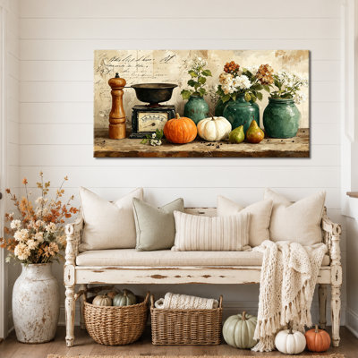Art mural d'automne, art mural sur toile citrouille, art mural d'automne, décoration murale photos d'automne, impression sur toile de cuisine de ferme rustique pour salle à manger ou entrée, 16 po x 32 po