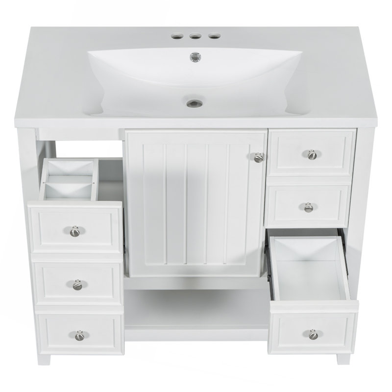 Meuble-lavabo élégant avec lavabo, tiroirs et armoire pour un décor de salle de bain fonctionnel et élégant., Blanc