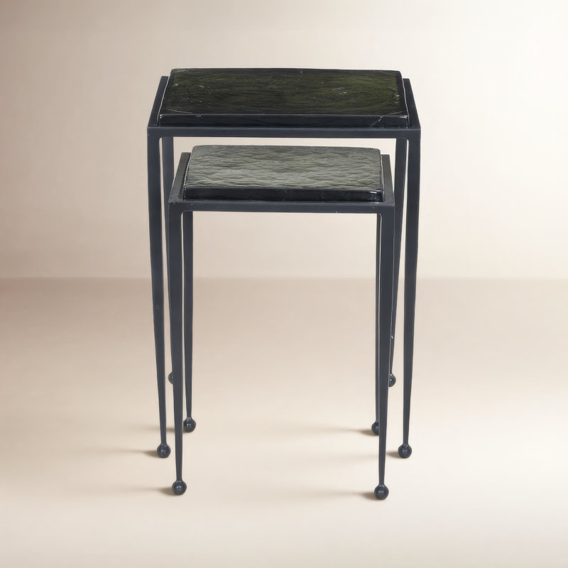 Dalston Glass Nesting End Table, Moss Cast Glass