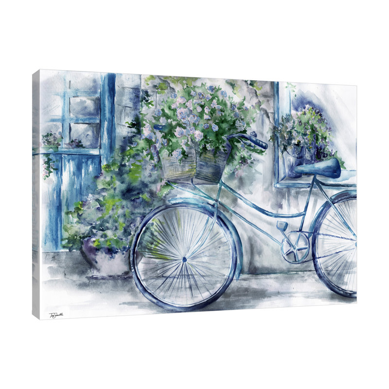 Vélo fleuriste: toile bleue et blanche tendue avec châssis, H 15 po x l 20 po x P 1,5 po