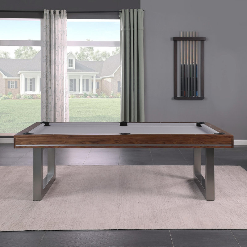 Table de billard en bois massif avec plateau de salle à manger Harmony, Gris acier, Noyer naturel, 7'