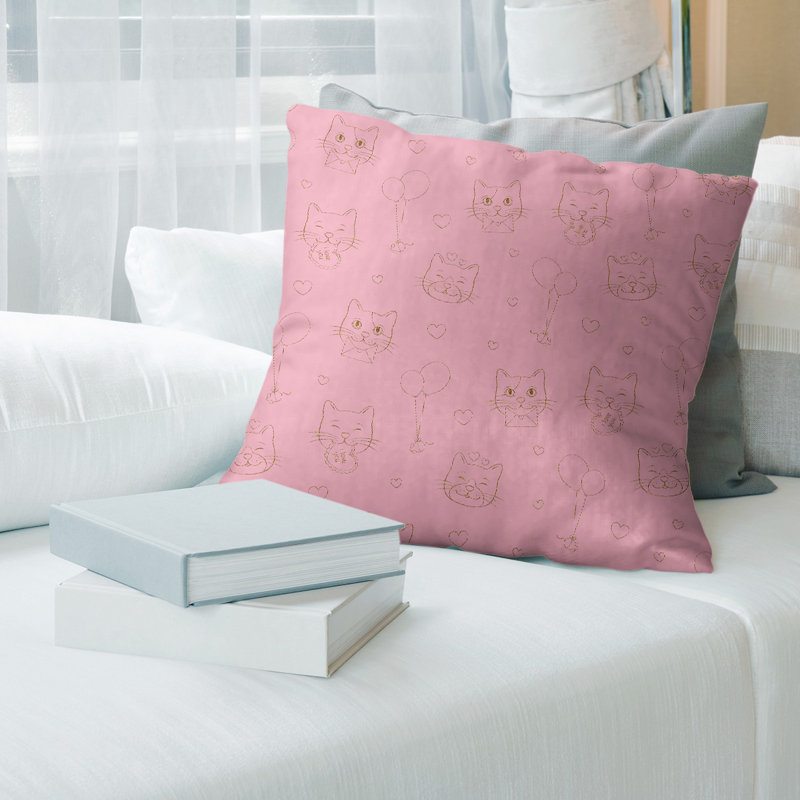 Coussin de chats st day, 20 po x 20 po, Rose / Paillettes dorées