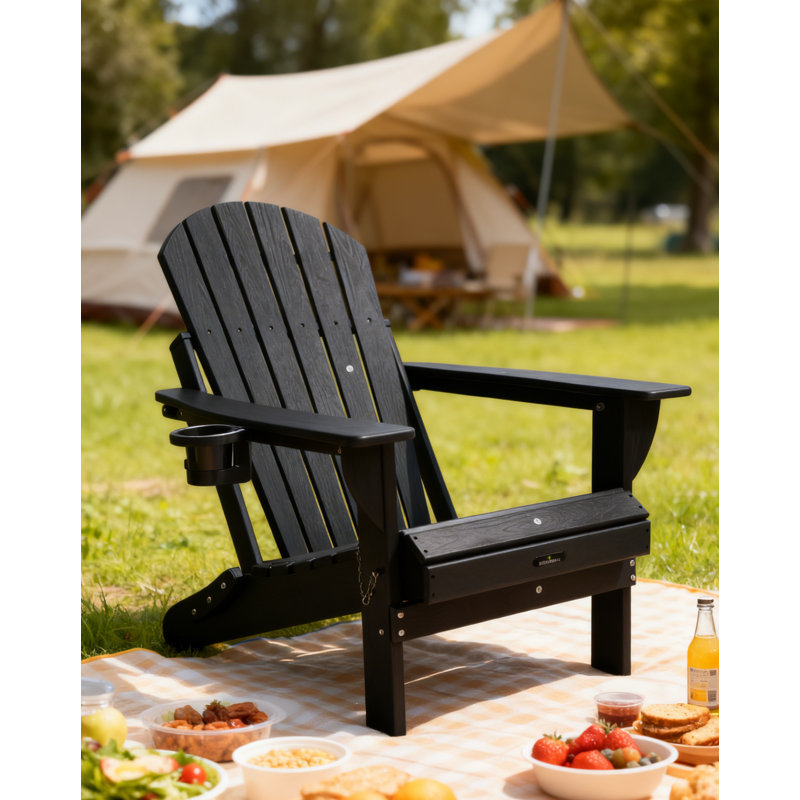Chaise Adirondack pliante, chaises Adirondack en plastique texturé en bois avec porte-gobelet, chaise de foyer d'extérieur en PEHD résistant aux intempéries, chaises de patio pour le jardin, la cour, la terrasse, 380 lb