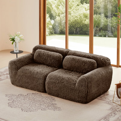 2-Seater Modular Sectional Sofa Couches,Soft Fluffy Plush Fabric Bottom Anti-Slip Design,32D High Density Sponge,No Assembly Required Ergonomic Design,With Throw Pillows Fits Living Rooms,Chocolate