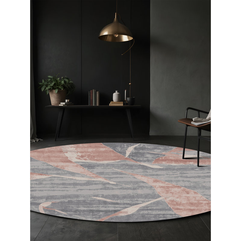 Tapis gris soyeux et moelleux, Rond 5 pi