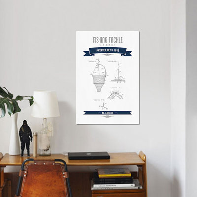 «J.H. «Zevely Fishing Tackle», reproduction d'art graphique sur toile bleu marine