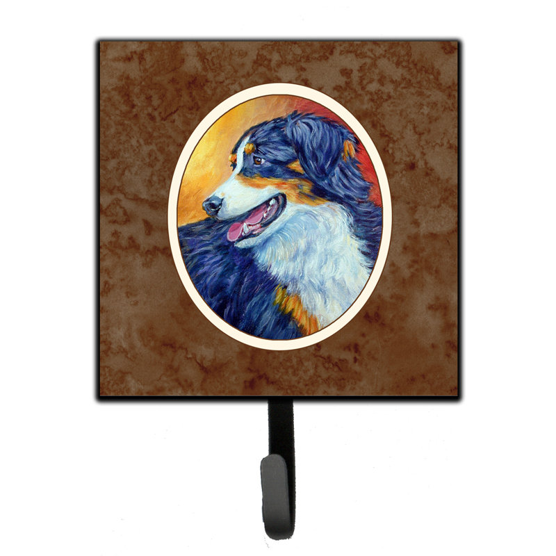 Pelin Metal Wall Organizer with Key Hooks, Brown/Salmon/Blue, Australian Shepherd