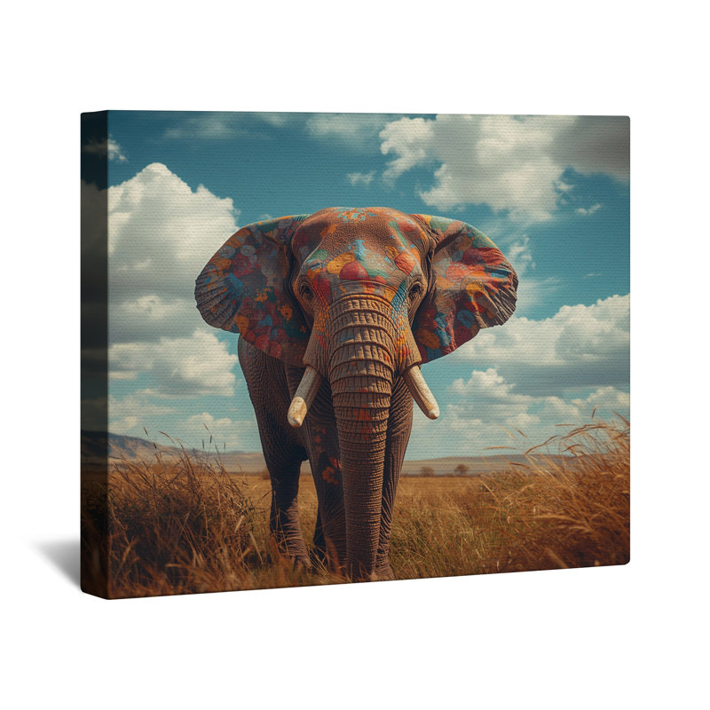 Toile tendue colorée à motif d'éléphants peints dans de nombreuses tailles, 12 x 12 pouces
