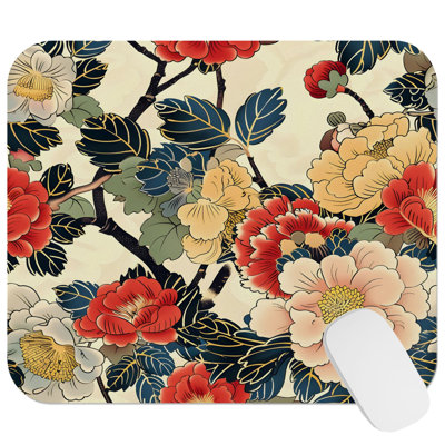 Floral Asian Chionoiserie Pattern XII Asian Gaming Cute Office Laptop Desk Pad Gift Mat Square Rectangle Non-Slip Mousepad