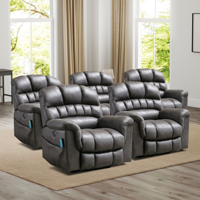 41.3" Wide Oversize Modern Microfiber Power Lift Living Room Set with USB and Heated Massage, Gray