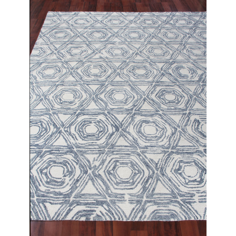 Caprice Wool Geometric Area Rug, Rectangle 5' x 8', Ivory/Dark Blue