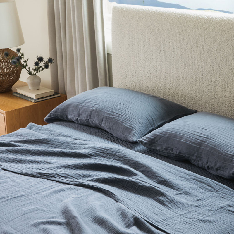 Oasis Crinkled Comfort Pillowcase Set – Set of 2 (Midnight Tide), 2 Queen Pillowcases