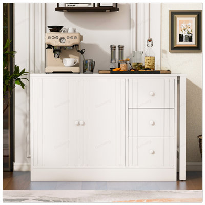 Buffet en bois avec table extensible, armoire de rangement multifonctionnelle avec 2 portes et 3 tiroirs pour le salon, le bureau, le vestibule et la cuisine
