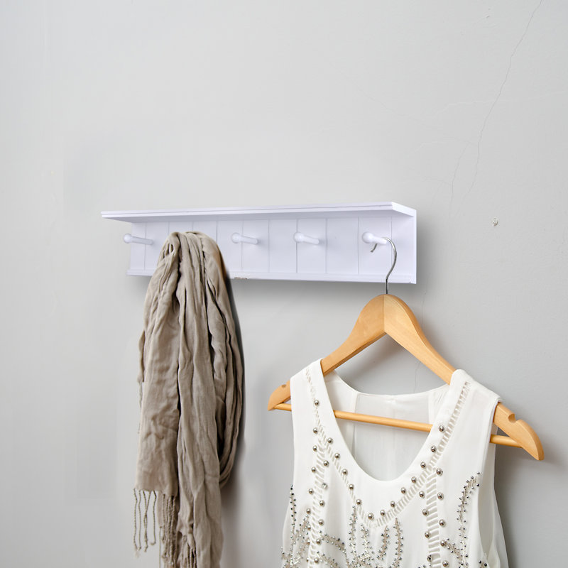 Adonis Wall Mounted Coat Rack with Hanger Hooks and Display Shelf