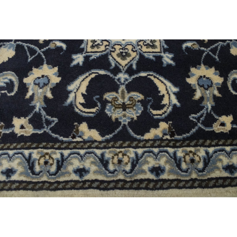 Tapis bleu / noir en laine noué à la main de conception unique 2 pi 5 po x 4 pi 3 po années 2000 Schreck