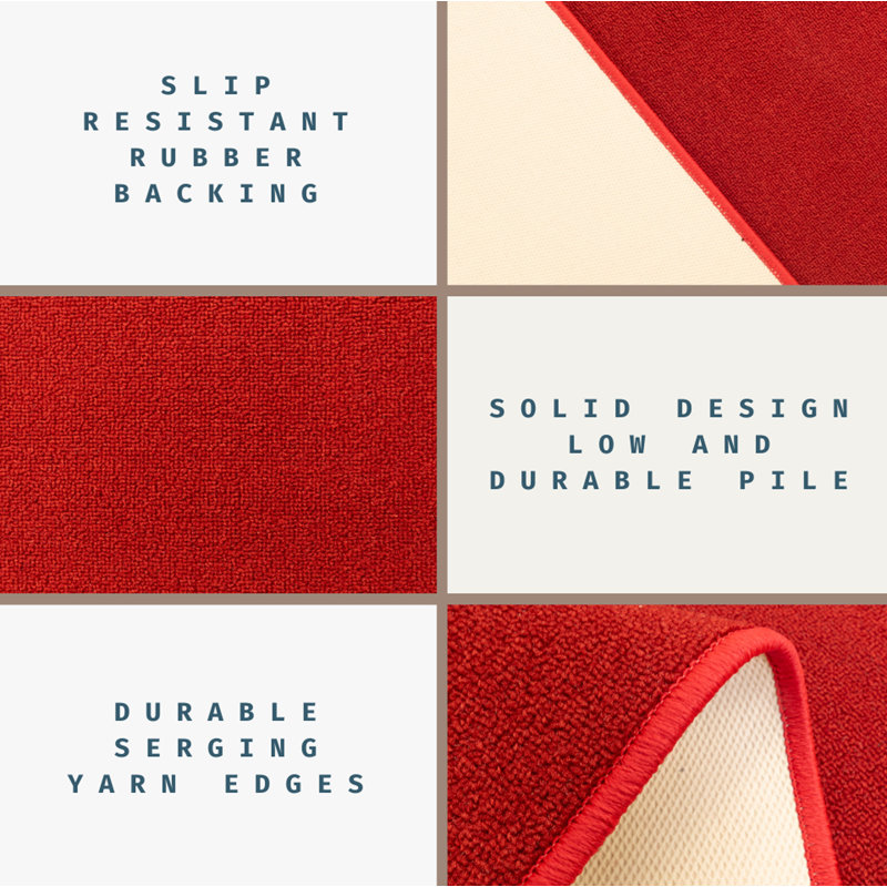 Custom Size Runner Rug Solid Red Low Pile Slip Resistant Runner Rugs by Feet, Runner 2'2" x 9'