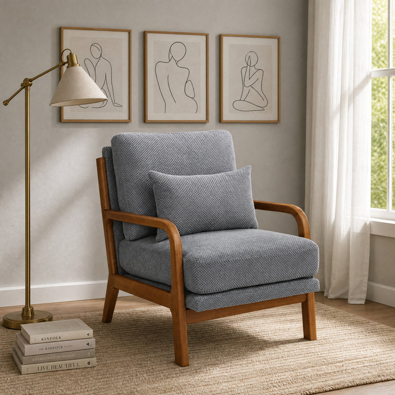 Chaise longue en bois, Fabric-Light Grey