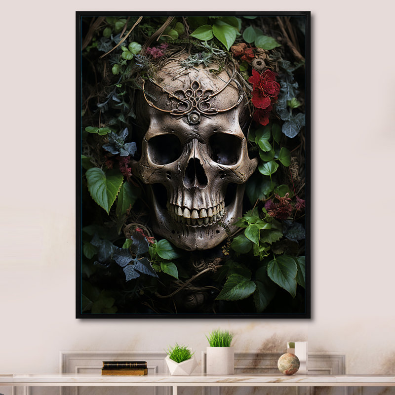 " Jungle Skull Portrait ", 32" H x 24" W x 1" D, Black Floater Framed