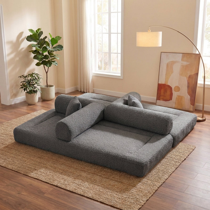 Canapé-lit modulaire convertible de 78,9 pouces avec accoudoirs amovibles, aucun assemblage requis, Gris
