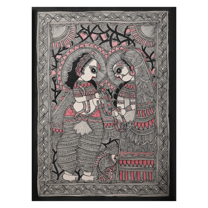 Radha Krishna - Art Madhubani | Papier fait à la main | Par Ashutosh Jha