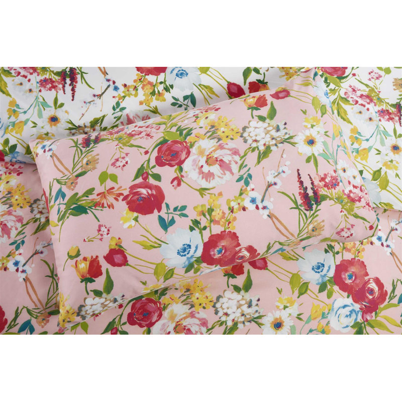 Iolanthe Polyester Floral Bedding with Pillowcases Included, Double + 2 Standard Pillowcases, Duck Egg