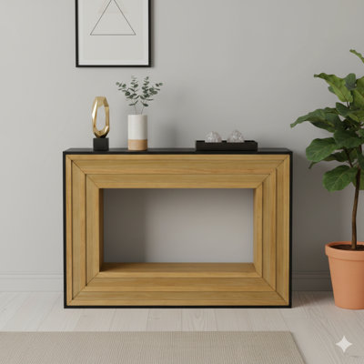 Console contemporaine avec cadre en bois stratifié et plateau noir