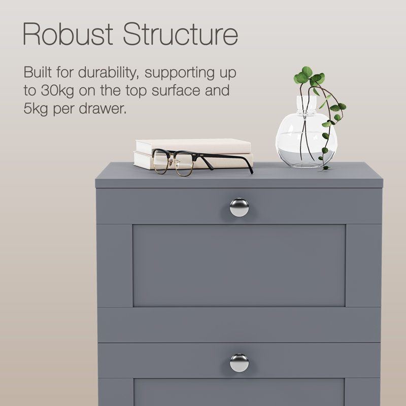 Tasneem 3 Drawer Bedside Table Compact Nightstand Storage Cabinet Modern Bedroom Side Table, Grey