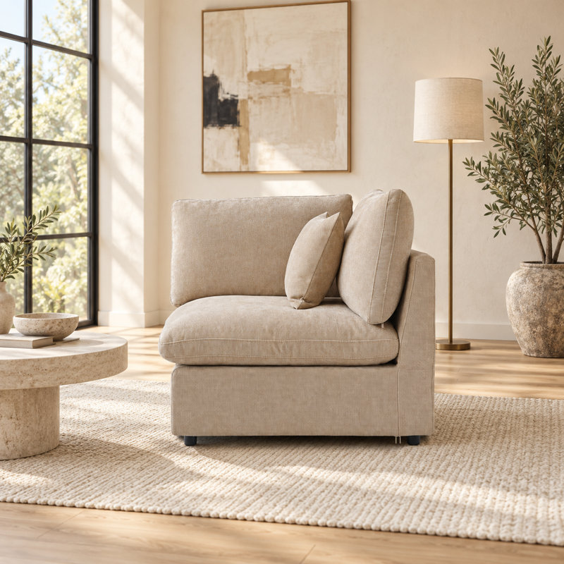 Chaise d'angle rembourrée en lin avec revêtement, Black Linen Blend