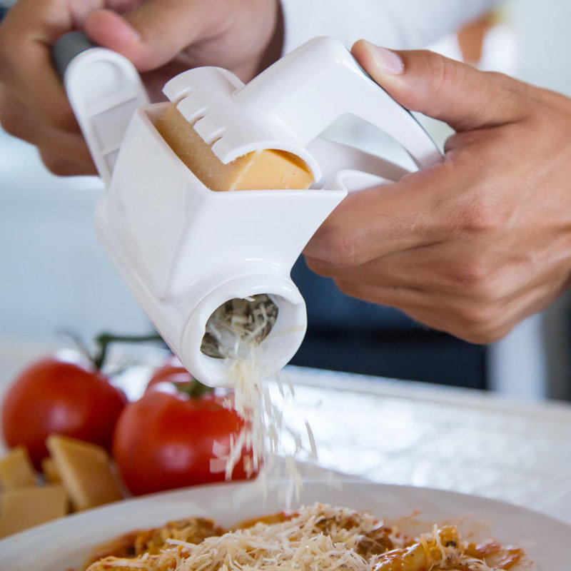 White Handheld Rotary Cheese Grater with Steel Blade