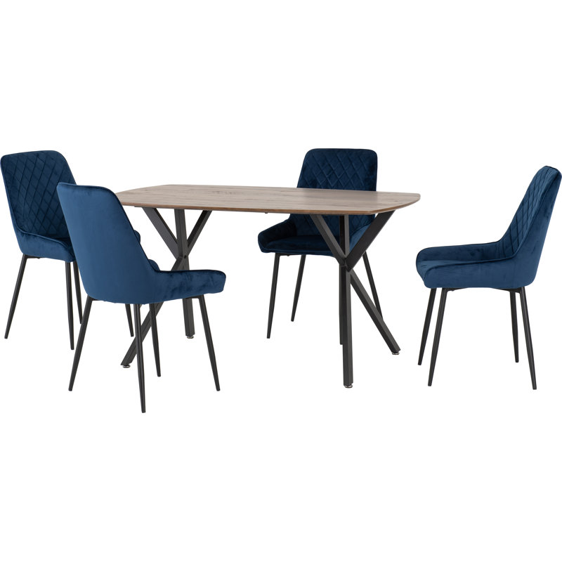 Mizel 4 - Person Dining Set, Sapphire Blue, Medium Oak
