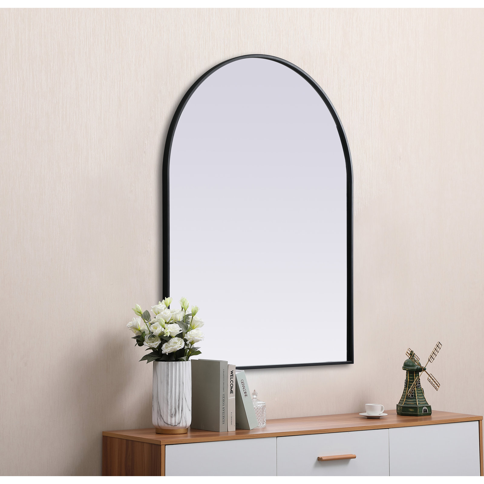 Sabine Metal Arch Wall Mirror, Black, 42" x 33"