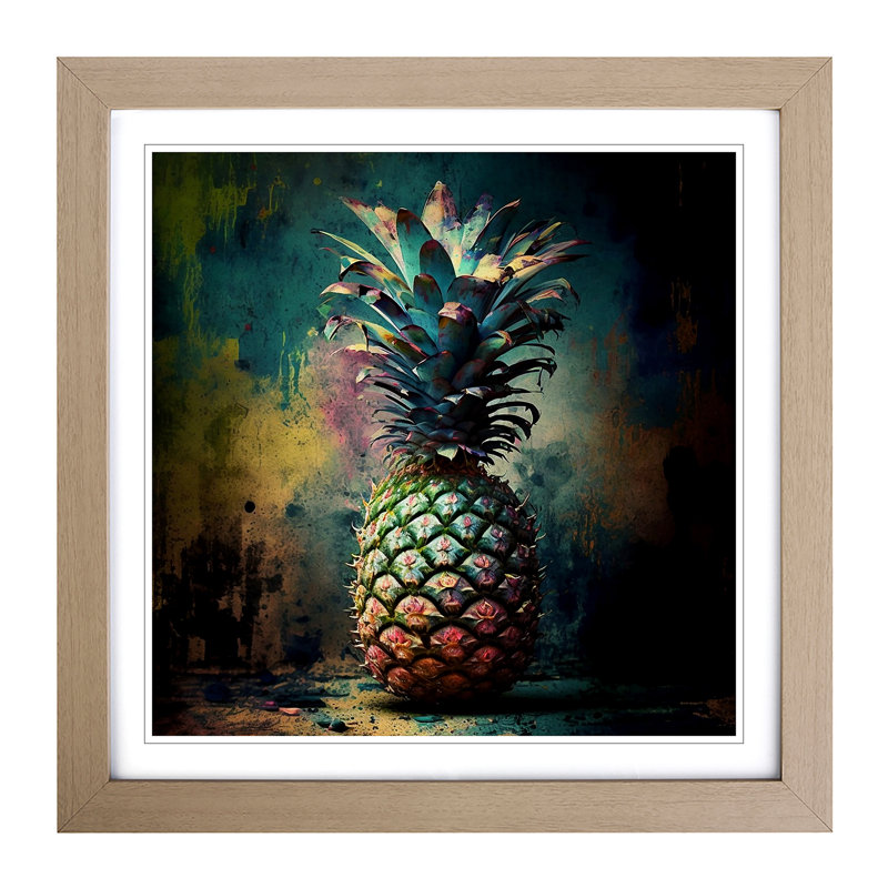 Pineapple Post-Impressionism - Single Picture Frame Print on Wood, Oak