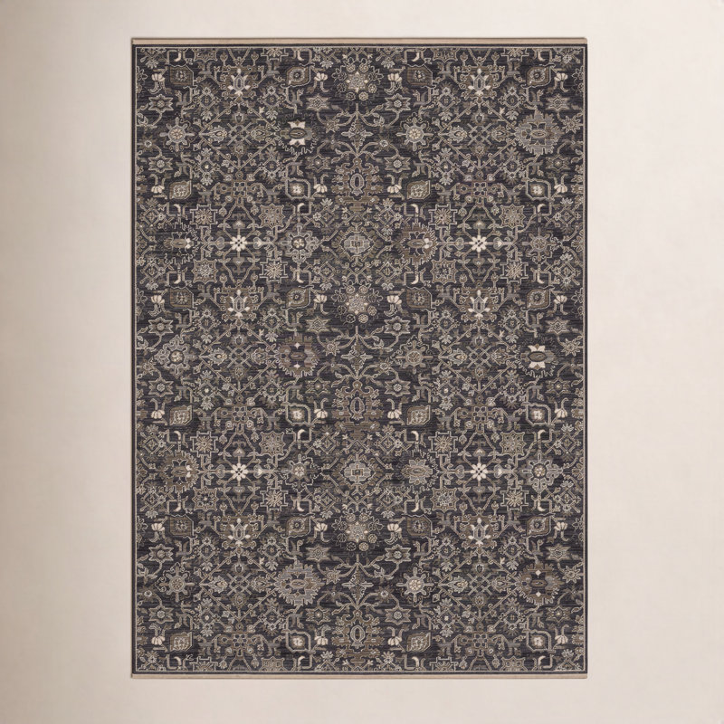Tapis gris anthracite / brun clair en laine mélangée Kuester, Rectangle 5 pi 3 po x 7 pi 6 po