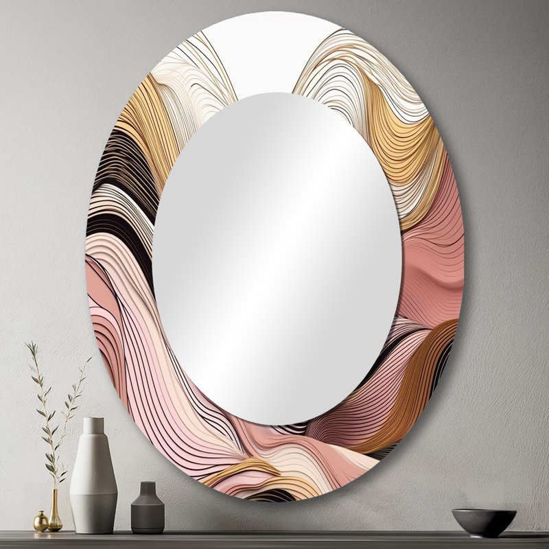 Exploration des lignes abstraites IV - Miroir décoratif ovale abstrait sur métal, 43 po x 33 po