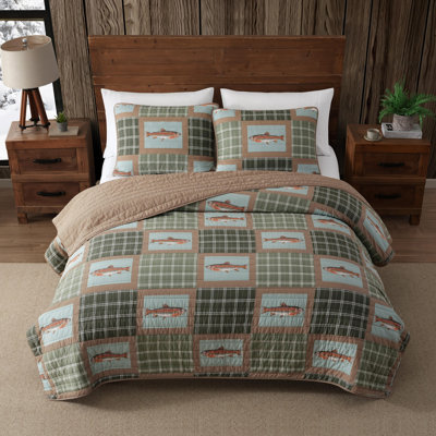 Eddie Bauer Trout Lake Cotton Reversible Green Quilt Set