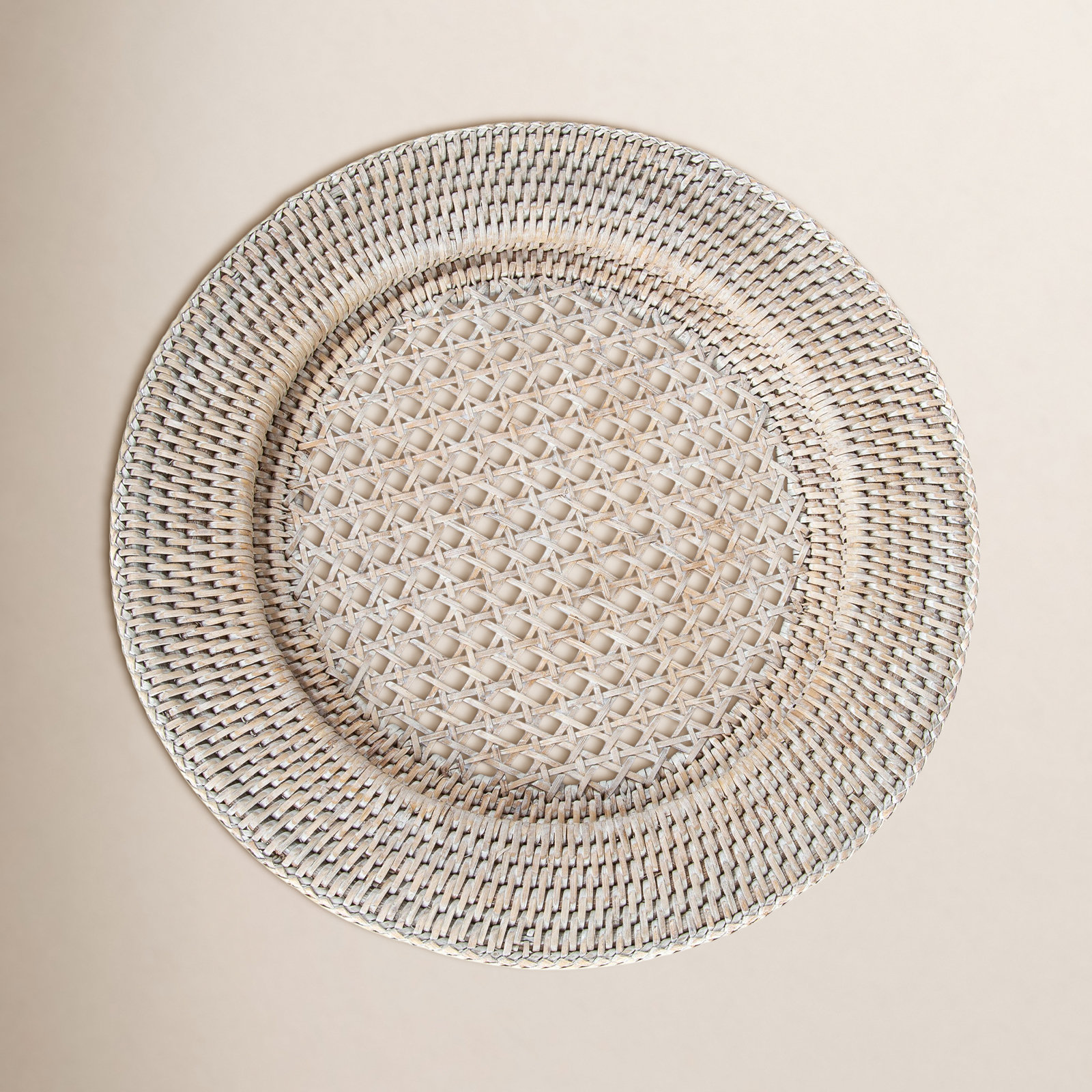 Venezia Open Weave Rattan 12.5" Charger, White Wash