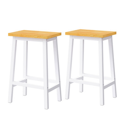 Tabouret de comptoir en bois massif de 25,6 po de hauteur, aspect blanc, repose-pieds, de 2 pour utilisation régulière, 2 barres blanches avec repose-pieds, chaises de salle à manger rustiques
