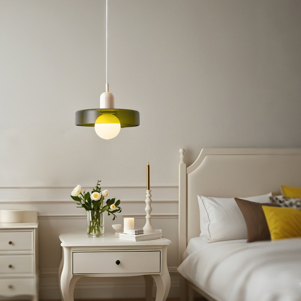 1 - Light Pendant, 7.8" H x 9.84" W x 9.84" D, Green, White