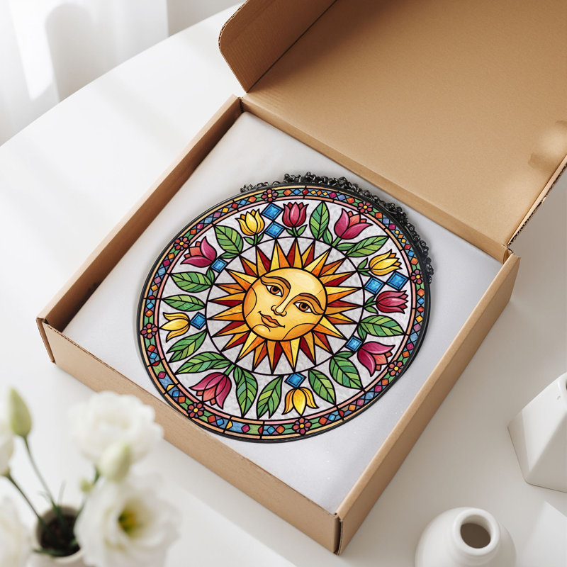 Panneau de vitrail Sun Face ， 7,8H, 7.8"H