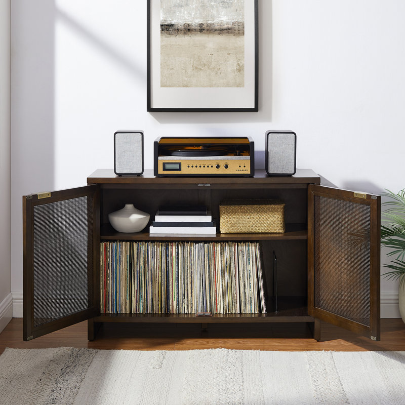 Kenji Handwoven Poly-Rattan 40'' Brown Media Console with Vinyl Storage