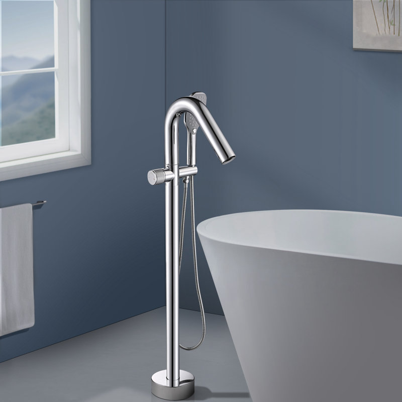 Topcraft Single Handle Freestanding Bathtub Faucet Floor Mount Tub Filler with Handheld Shower, Chrome