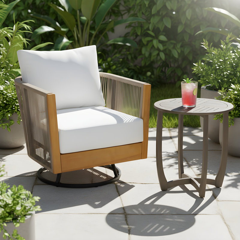 Ensemble de conversation extérieur en bois d'acacia et corde tissée avec table de bistro rustique Nelson