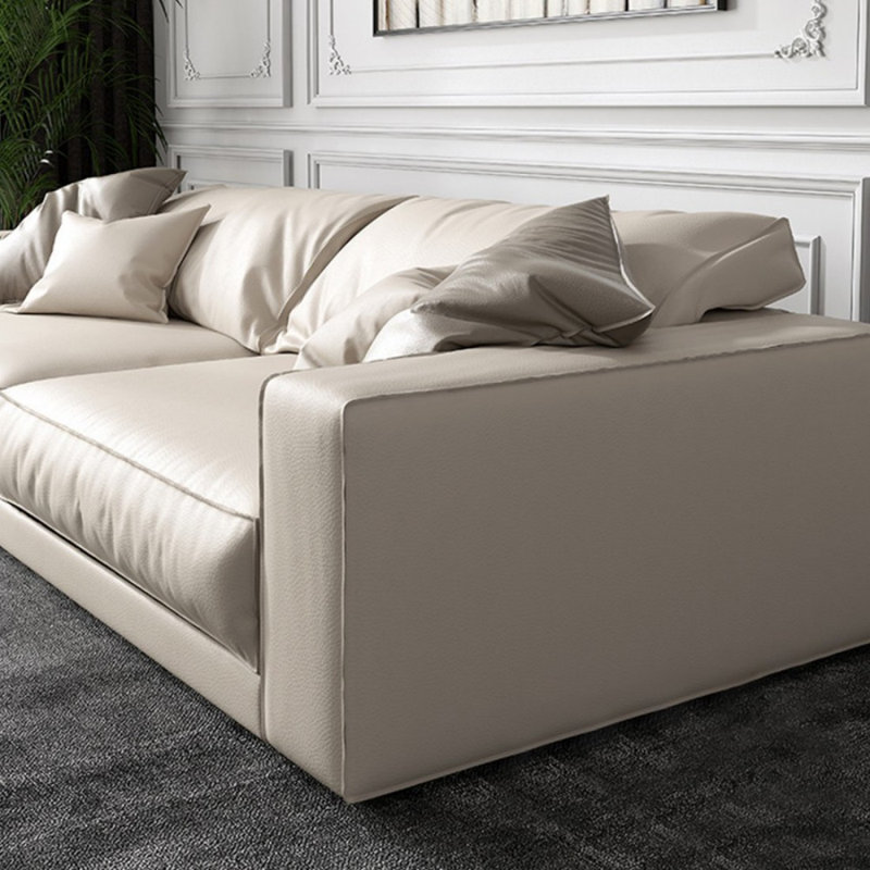 Causeuse-coussin standard en cuir véritable blanc crème, 30.71" H x 85.83" W x 43.31" D, Blanc crémeux